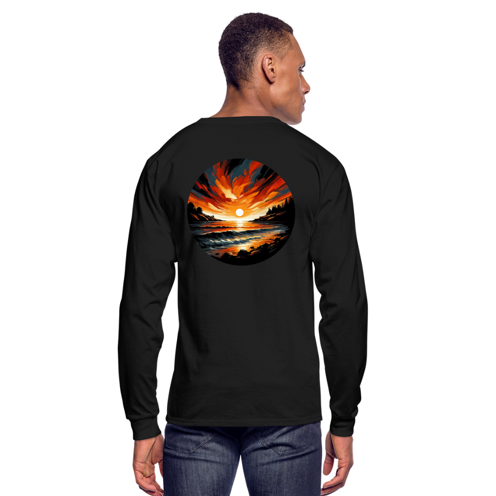 Men's Beach Sunset Graphic Long Sleeve Shirt with Logo - black