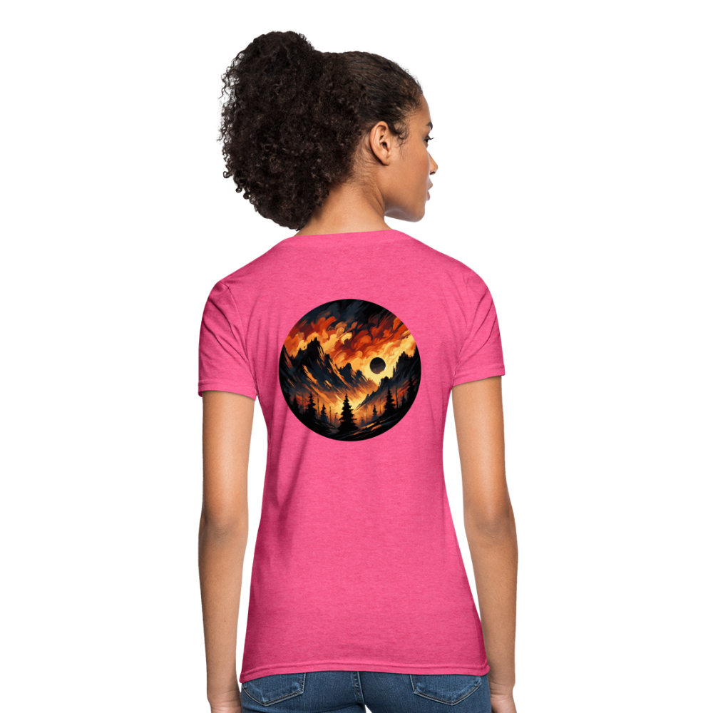 Women's Brushed Orange and Black Mountain Range T-Shirt with Logo - heather pink