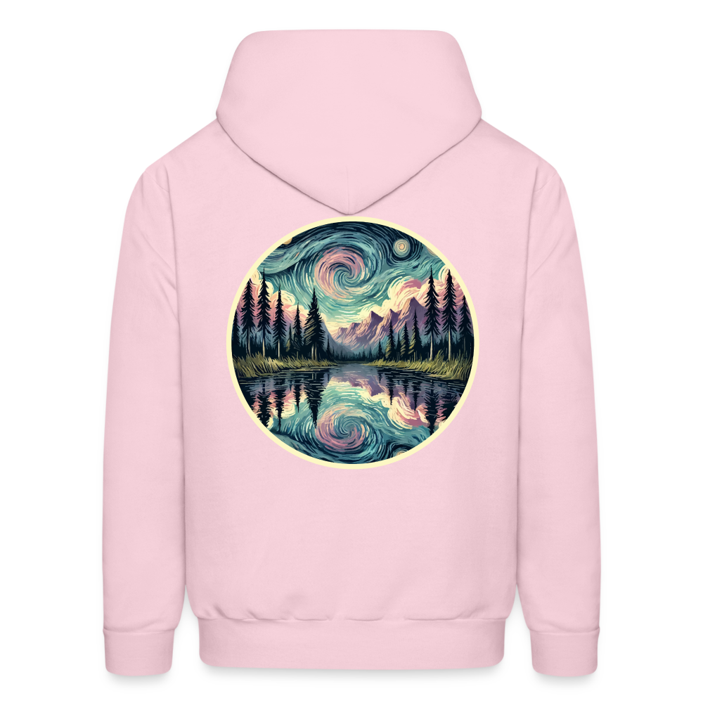 Men's Purple Swirling Sky Reflected on Lake Graphic Hoodie with Logo - pale pink