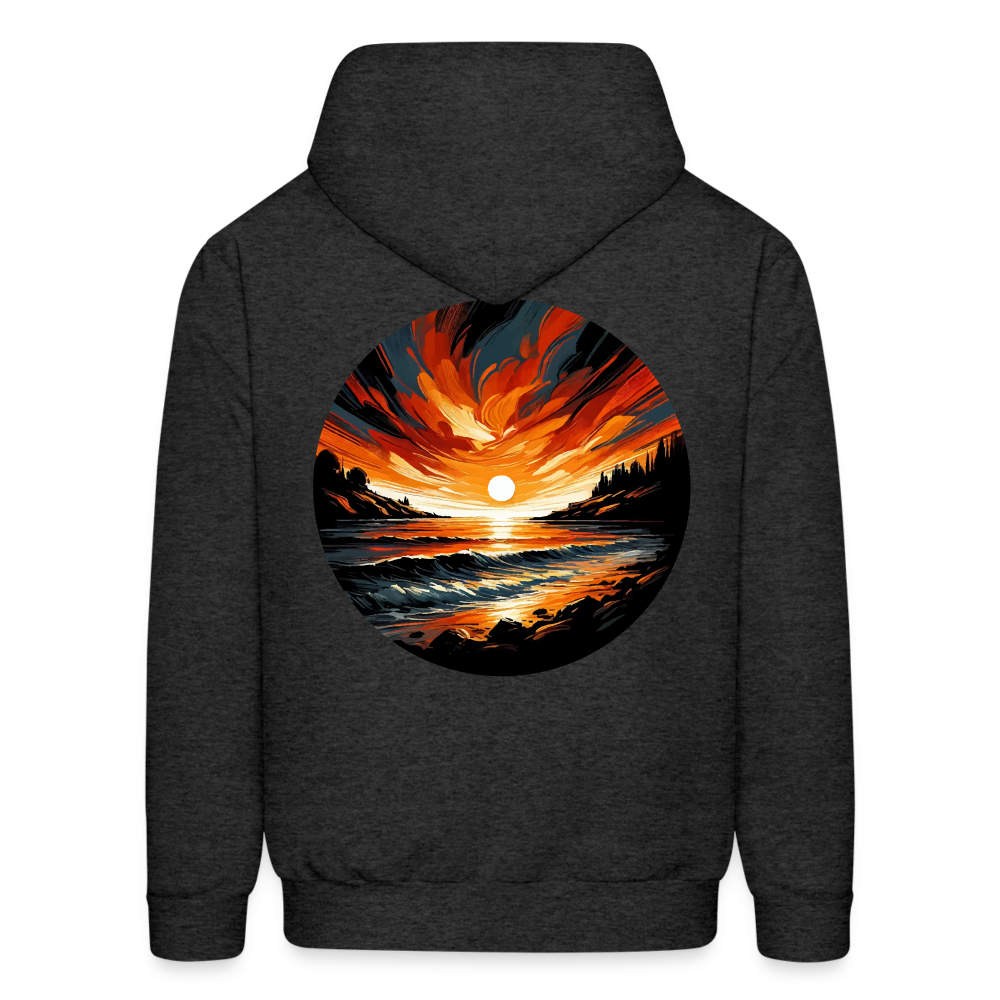 Men's Beach Sunset Graphic Hoodie with Logo - charcoal grey