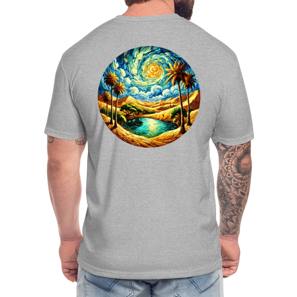 Desert Oasis Graphic Unisex Fitted Cotton/Poly T-Shirt with Logo - heather gray