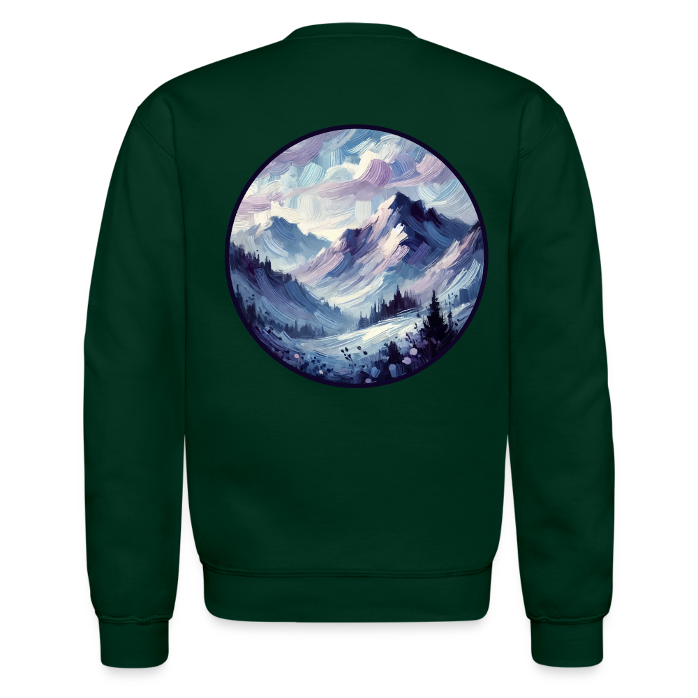 Lavender Blue Mountain Range Crewneck Sweatshirt with Logo - forest green