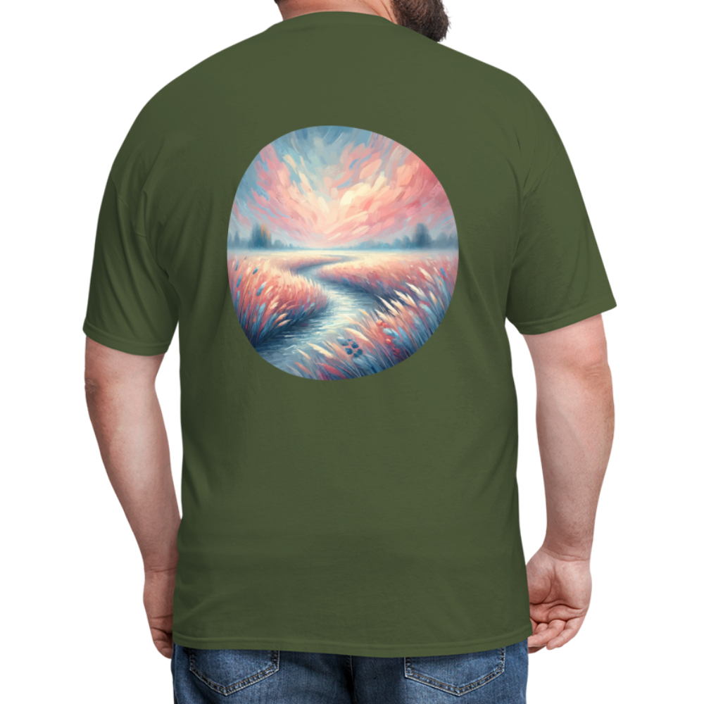 River Meadow Graphic Unisex Classic T-Shirt with Logo - military green