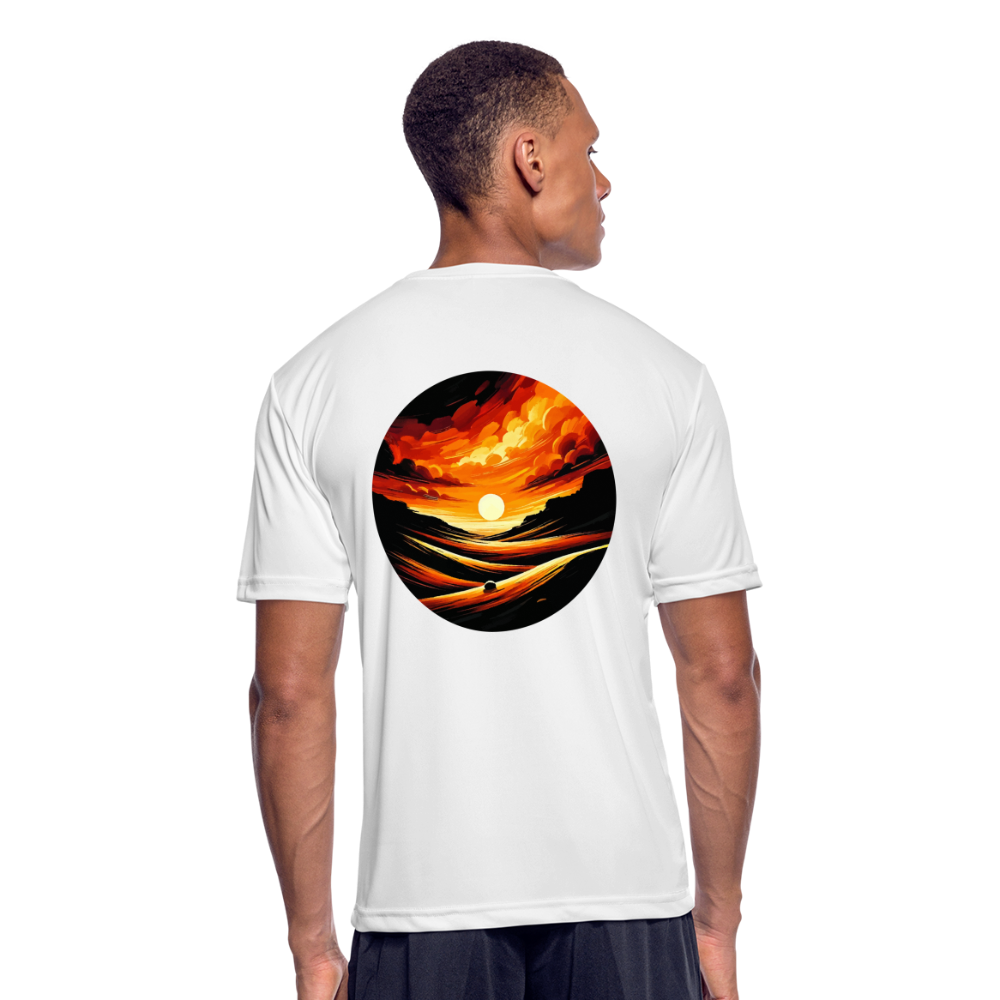 Men’s Desert Sunset Graphic Moisture Wicking Performance T-Shirt with Logo - white