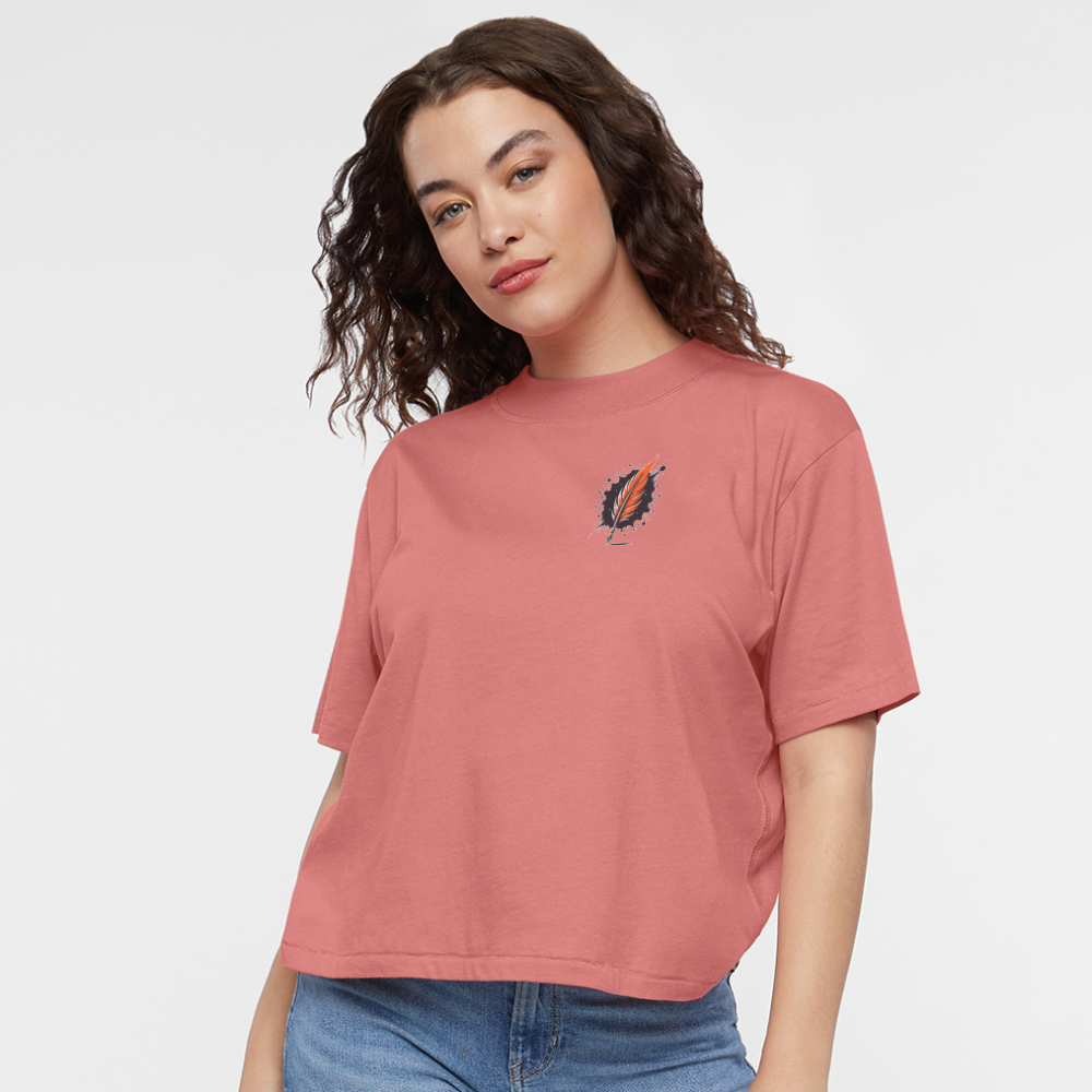 Women's Orange Swirling Mountains Graphic Boxy Tee with Logo - mauve