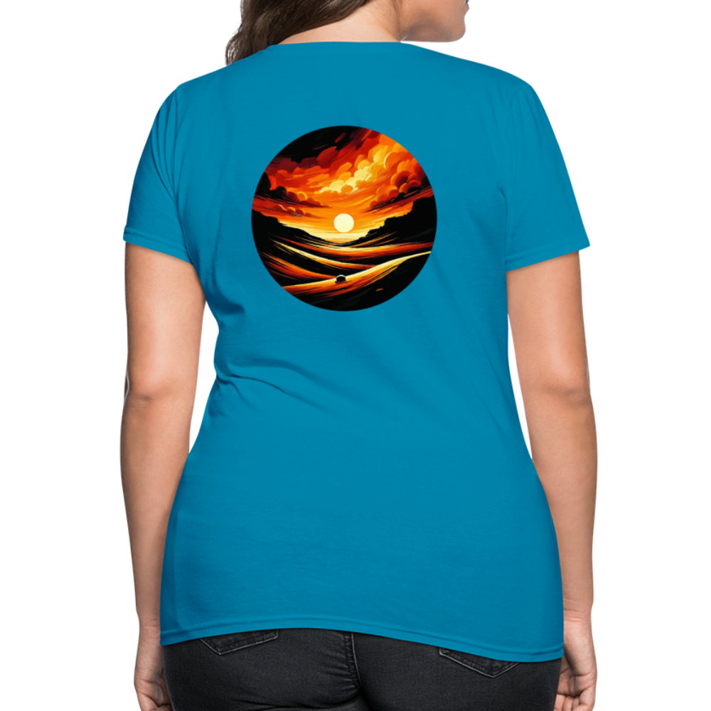 Women's Desert Sunset Graphic T-Shirt with Logo - turquoise