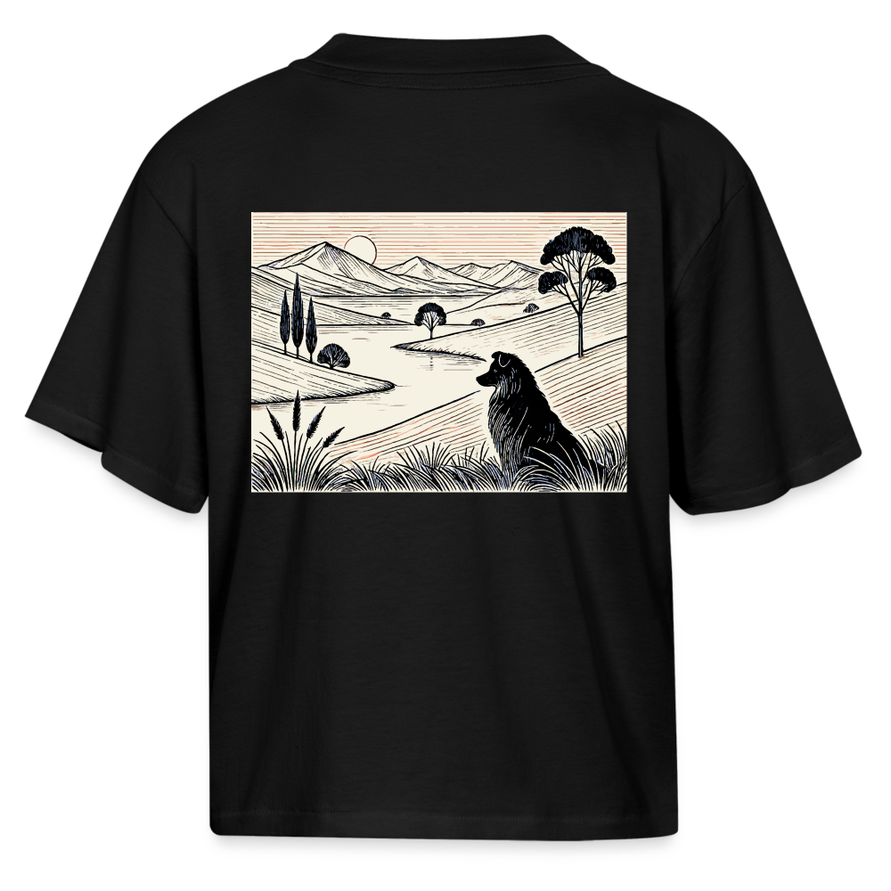 Women's Australian Shepherd Prairie Graphic Boxy Tee with Logo - black