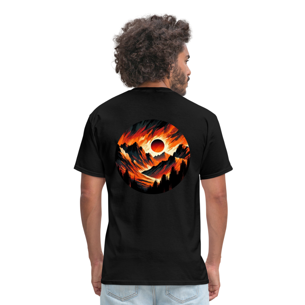 Orange and Black Mountain Range Unisex Classic T-Shirt with Logo - black