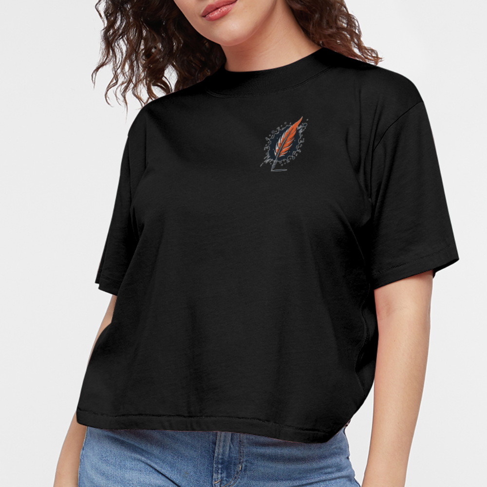 Women's Pink Wheat Field Graphic Boxy Tee with Logo - black