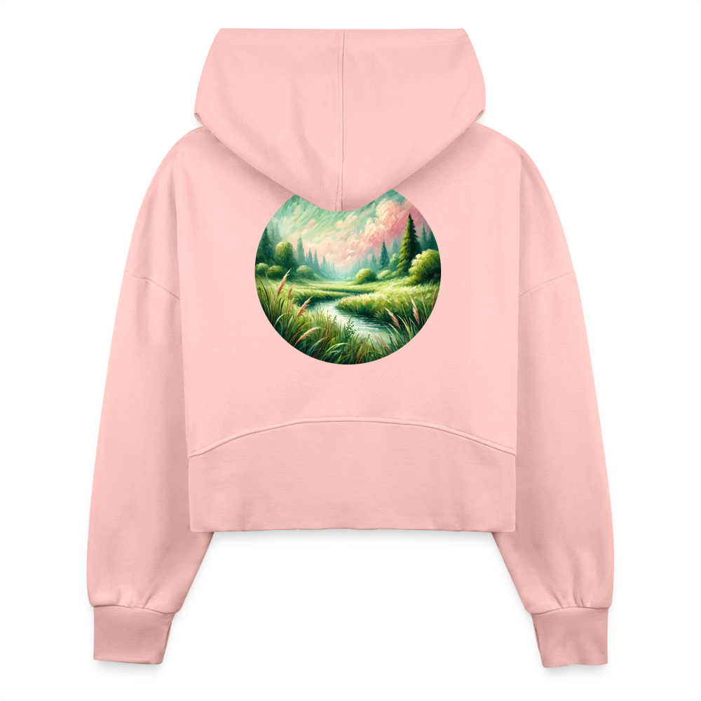 Women's Meadow Graphic Half Zip Cropped Hoodie with Logo - light pink