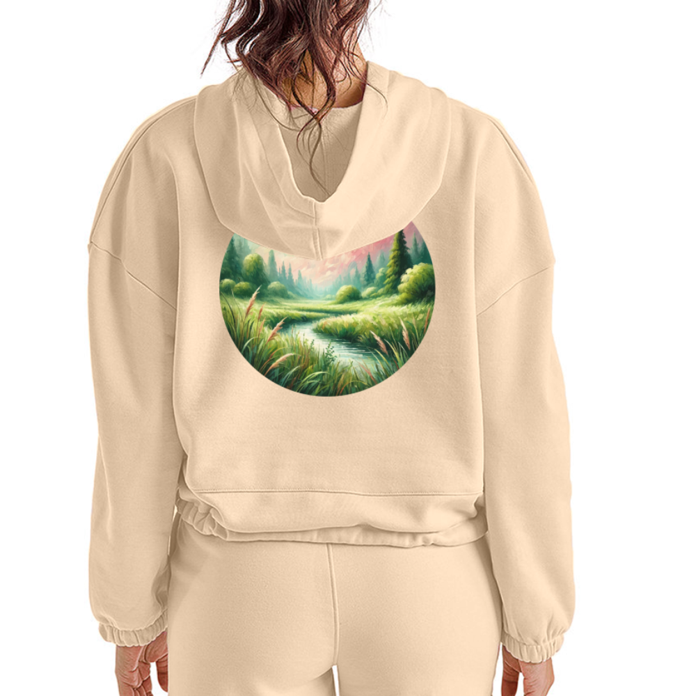 Women’s Meadow Graphic Cropped Hoodie with Logo - nude