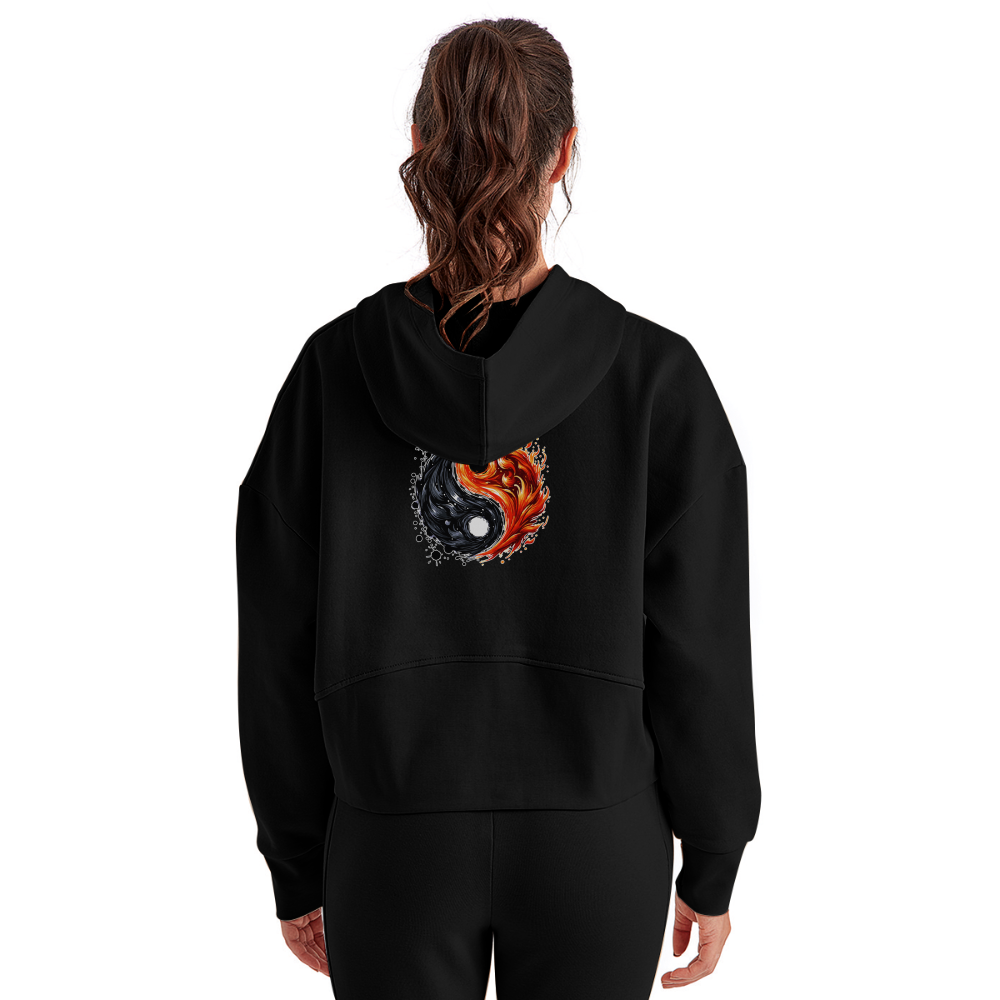 Women's Official Ink and Ember  Yin and Yang Half Zip Cropped Hoodie with Logo - black