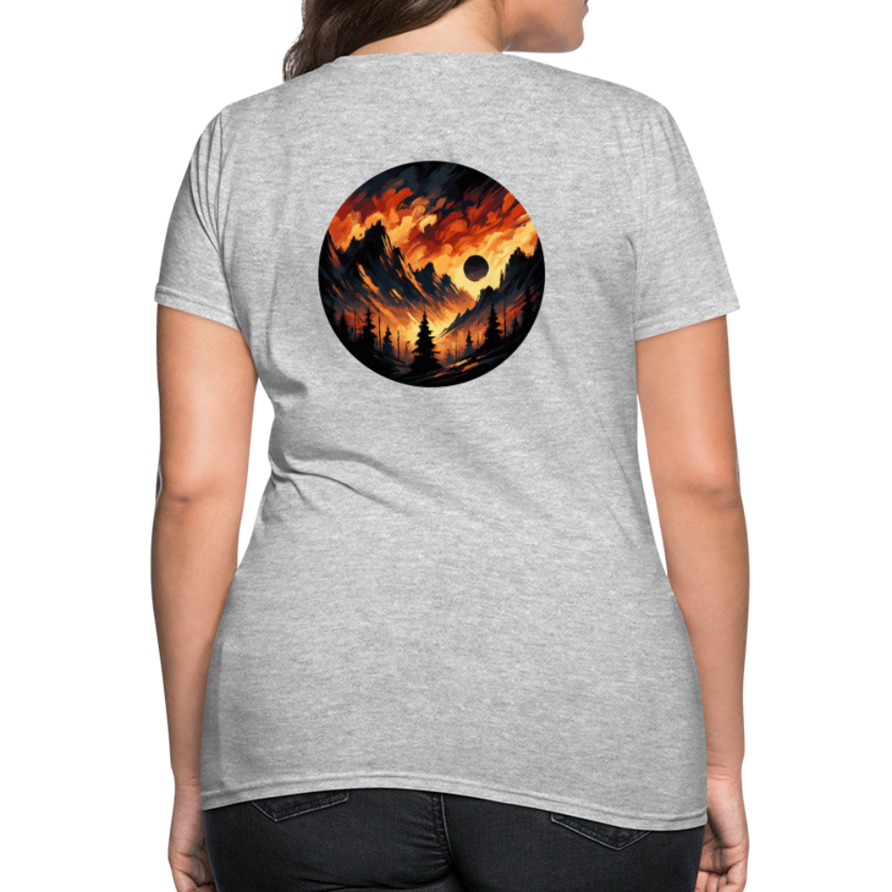 Women's Brushed Orange and Black Mountain Range T-Shirt with Logo - heather gray