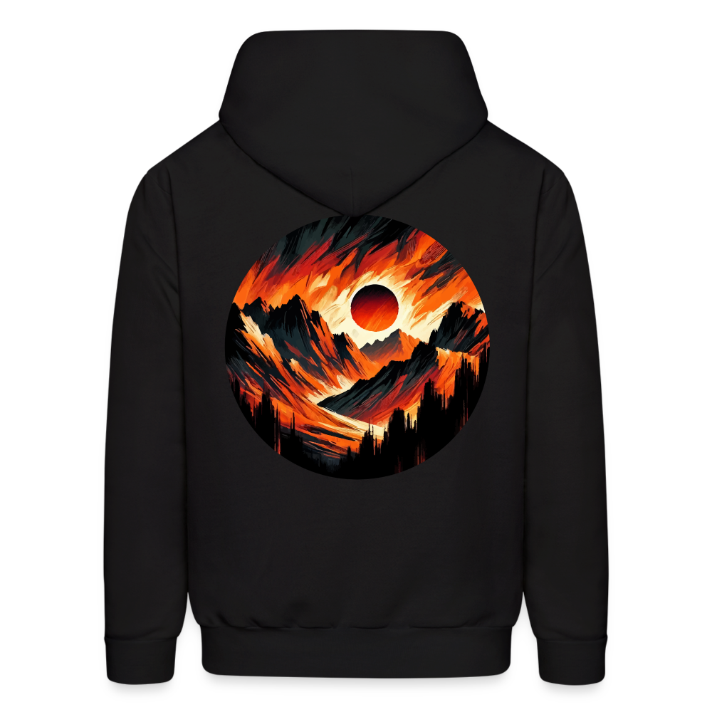 Men's Orange and Black Mountain Range Graphic Hoodie with Logo - black