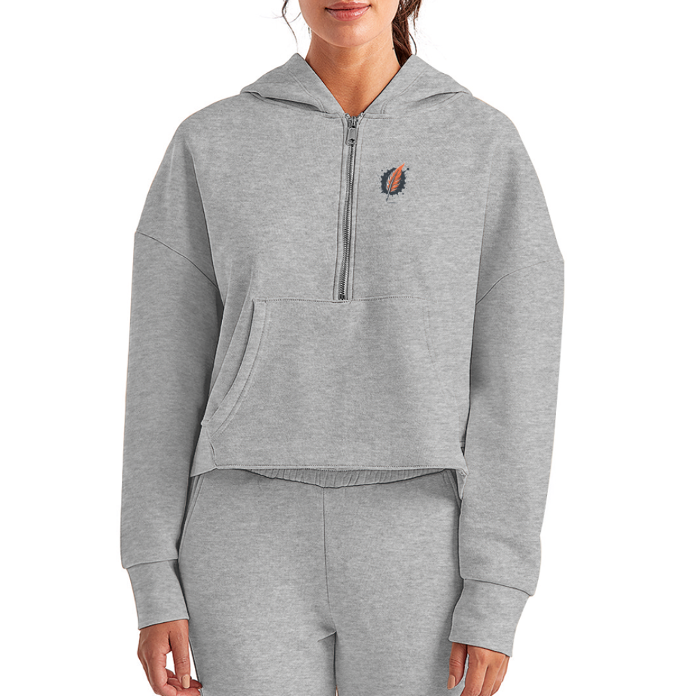 Women's Wheat Field Graphic Half Zip Cropped Hoodie with Logo - heather gray