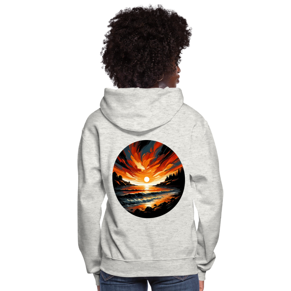 Women's Beach Sunset Graphic Hoodie with Logo - heather oatmeal