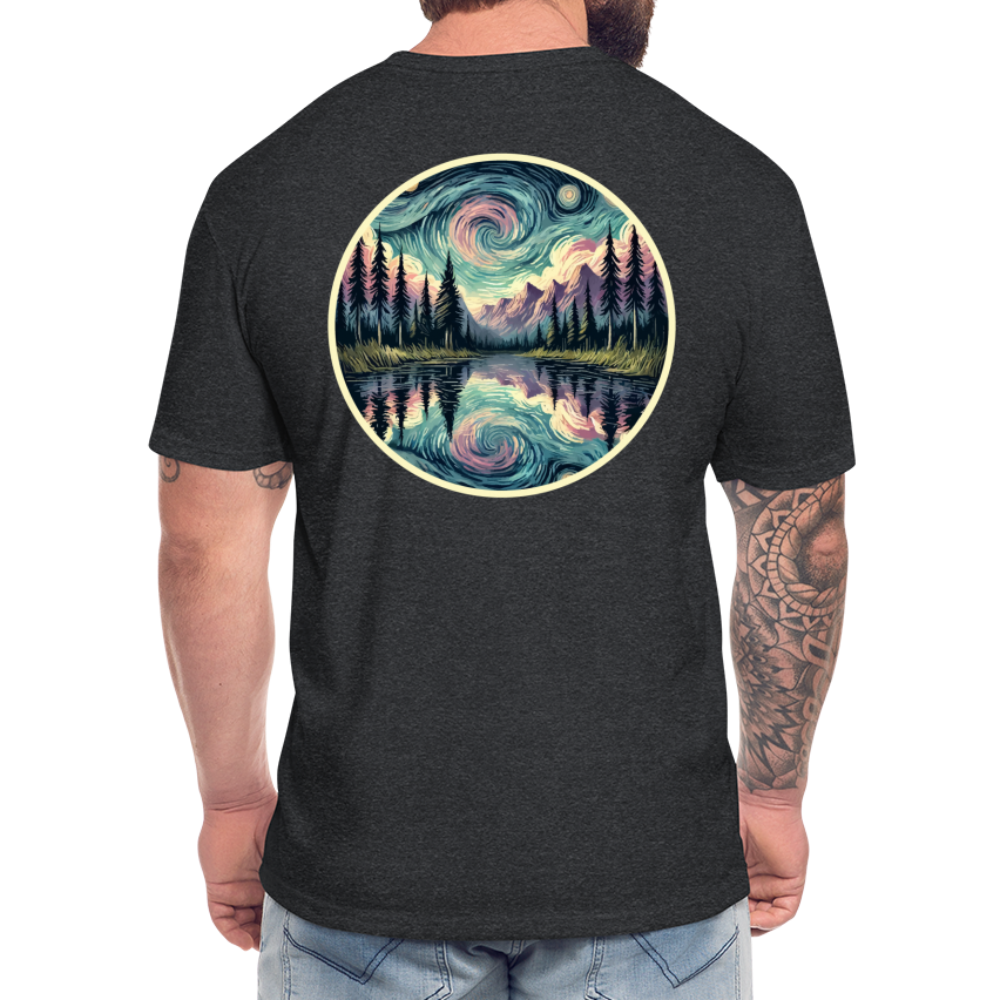 Purple Swirling Sky Reflected on Lake Graphic Unisex Fitted Cotton/Poly T-Shirt with Logo - heather black