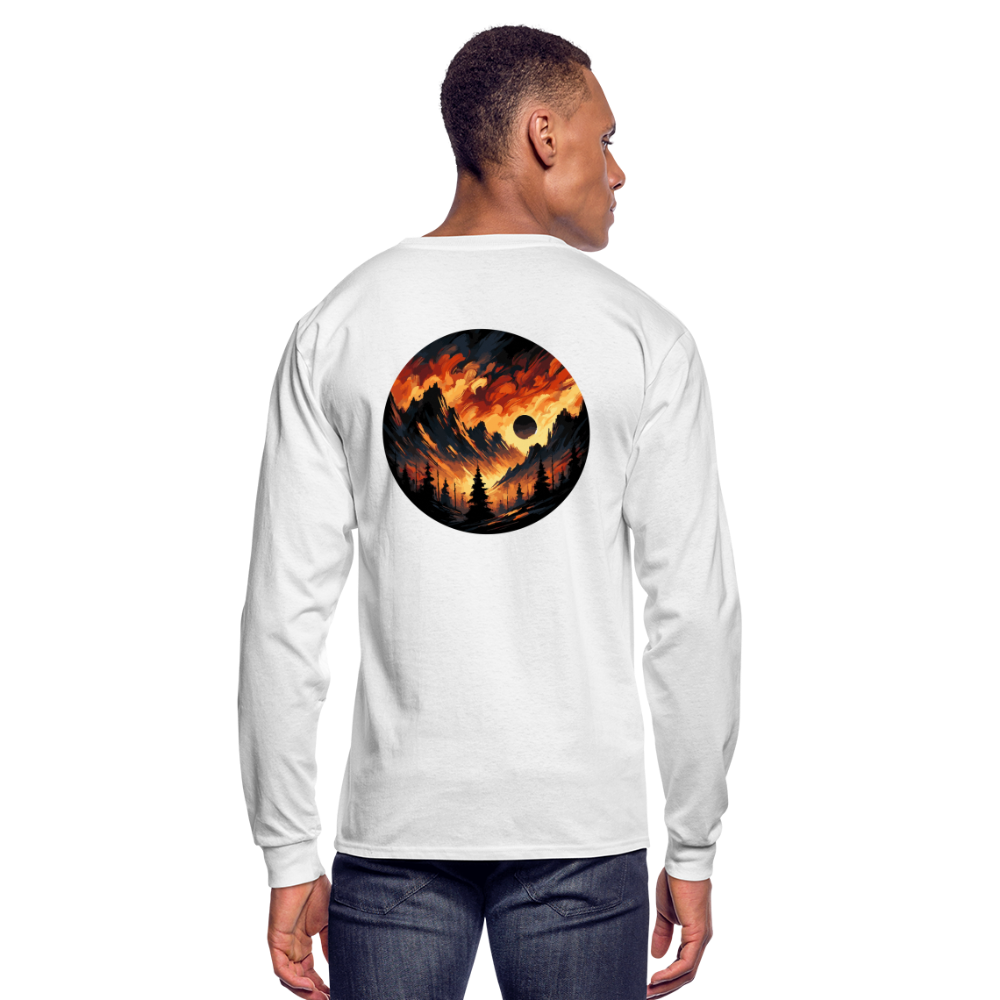 Men's Brushed Orange and Black Mountain Range Graphic Long Sleeve Shirt with Logo - white