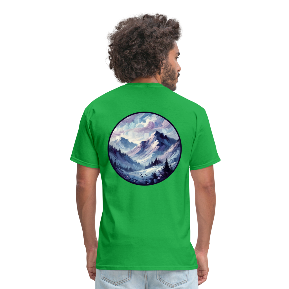 Lavender Blue Mountain Range Unisex Classic T-Shirt with Logo - bright green