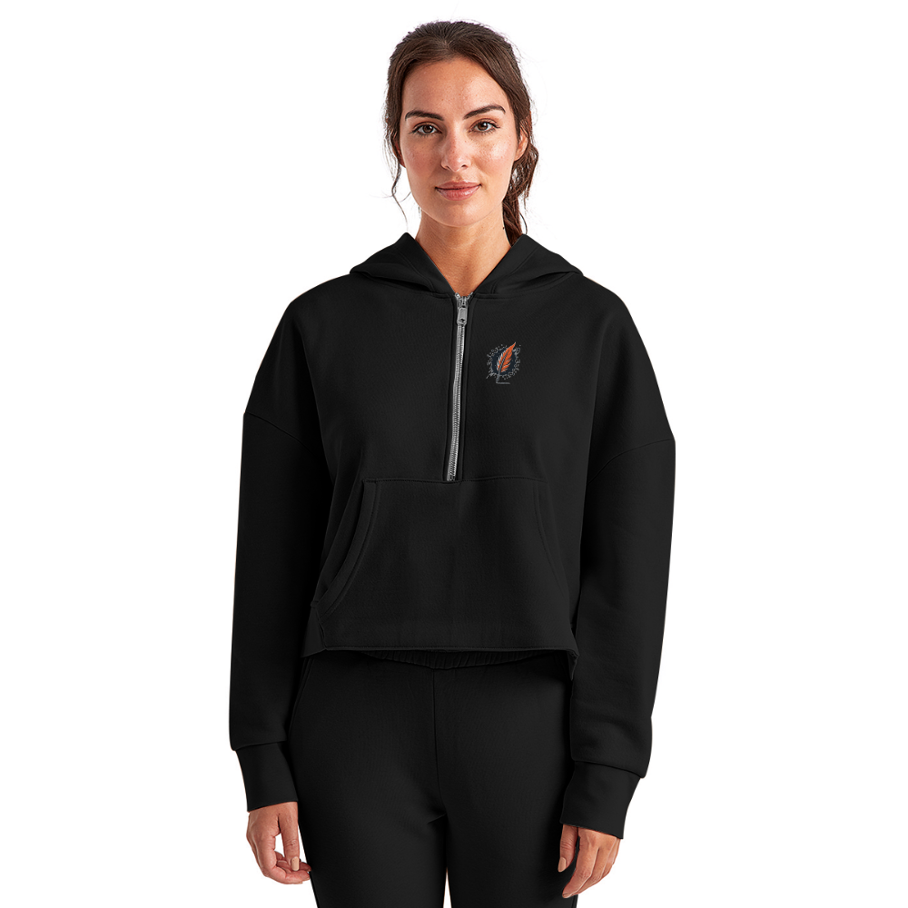 Women's Phoenix Graphic Half Zip Cropped Hoodie with Logo - black