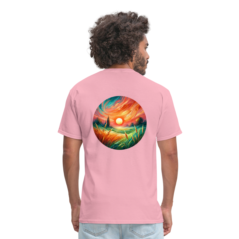 Pink Wheat Field Graphic Unisex Classic T-Shirt with Logo - pink