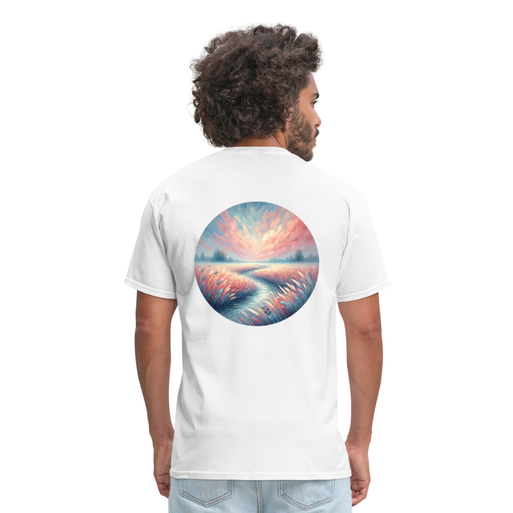 River Meadow Graphic Unisex Classic T-Shirt with Logo - white