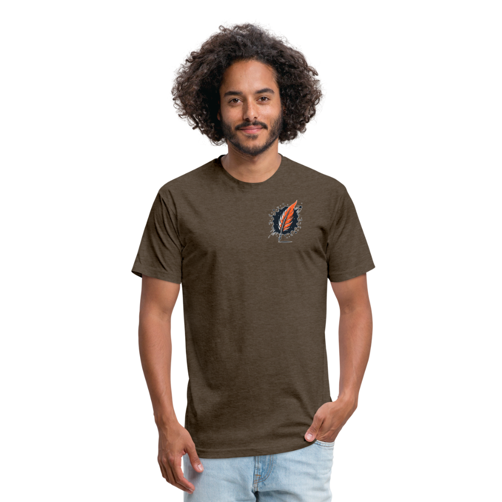 Orange Swirling Mountains Graphic Unisex Fitted Cotton/Poly T-Shirt with Logo - heather espresso