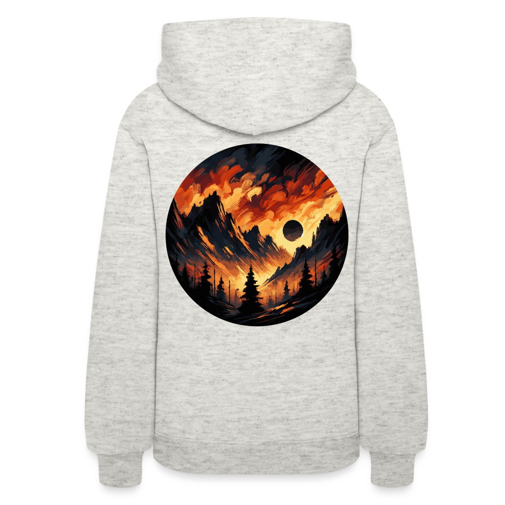 Women's Brushed Orange and Black Mountain Range Graphic Hoodie with Logo - heather oatmeal