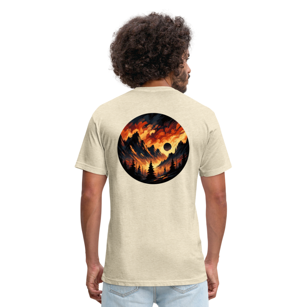 Brushed Orange and Black Mountain Range Graphic Unisex Fitted Cotton/Poly T-Shirt with Logo - heather cream