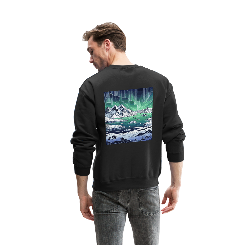 Colored Northern Lights Arctic Landscape Graphic Crewneck Sweatshirt with Logo - black