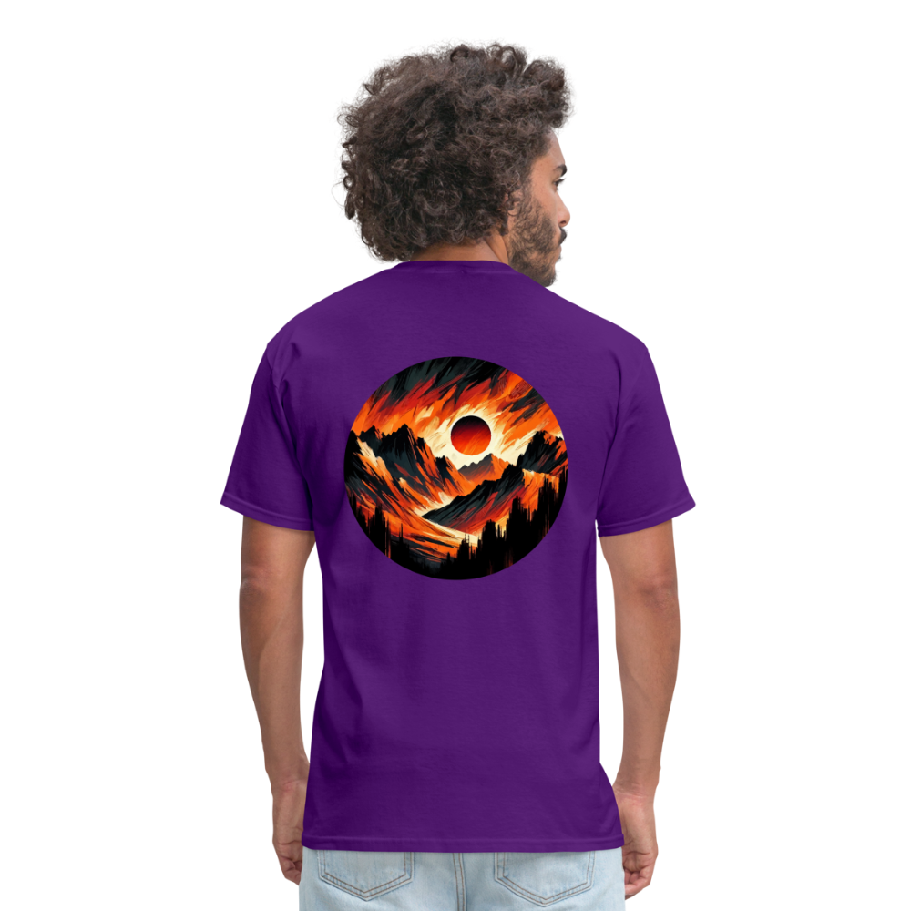 Orange and Black Mountain Range Unisex Classic T-Shirt with Logo - purple