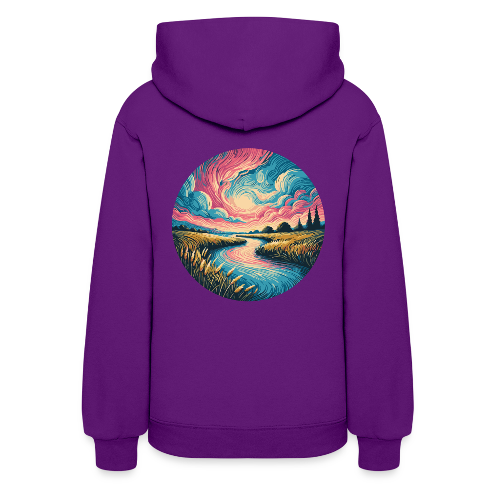 Women's River Pink and Blue Sky Graphic Hoodie with Logo - purple