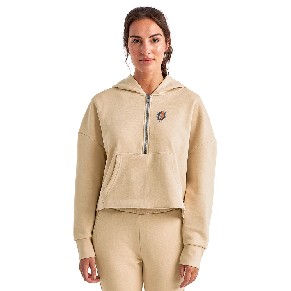 Women's Colored Northern Lights Arctic Landscape Graphic Half Zip Cropped Hoodie with Logo - nude