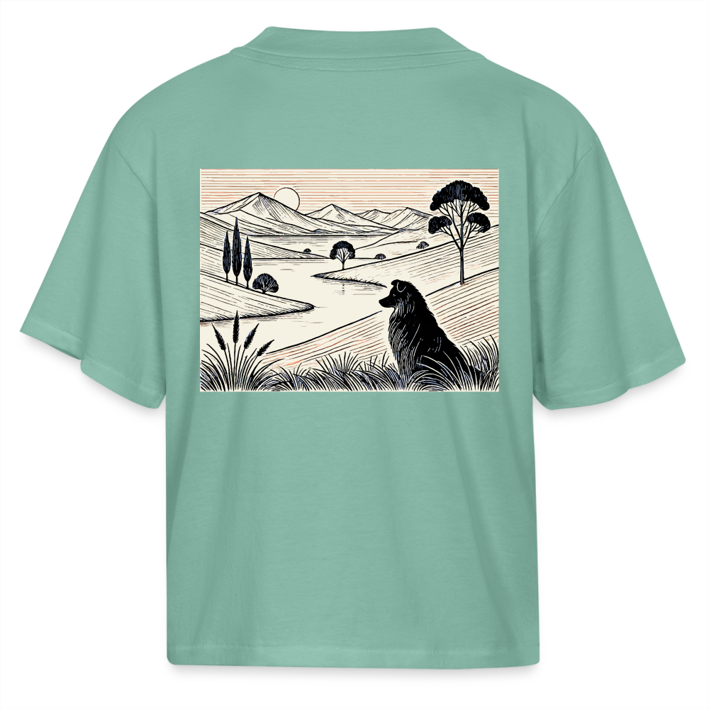 Women's Australian Shepherd Prairie Graphic Boxy Tee with Logo - saltwater