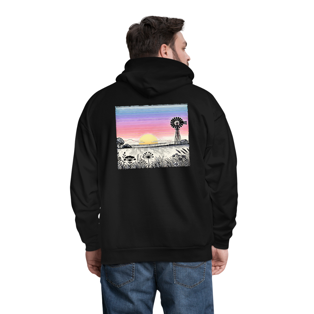 Men's Colored Prairie Landscape Graphic Hoodie with Logo - black