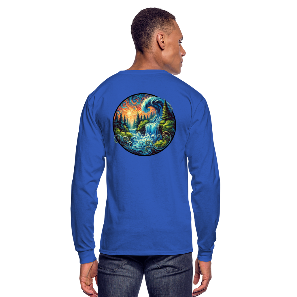 Men's Waterfall Graphic Long Sleeve Shirt with Logo - royal blue