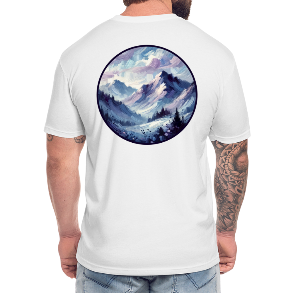 Lavender Blue Mountain Range Graphic Unisex Fitted Cotton/Poly T-Shirt with Logo - white