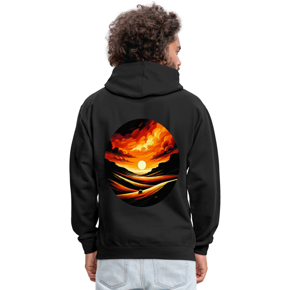 Desert Sunset Graphic Unisex Contrast Hoodie with Logo - black/asphalt