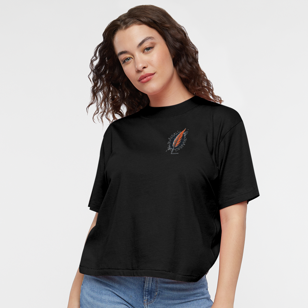 Women's Orange Swirling Mountains Graphic Boxy Tee with Logo - black