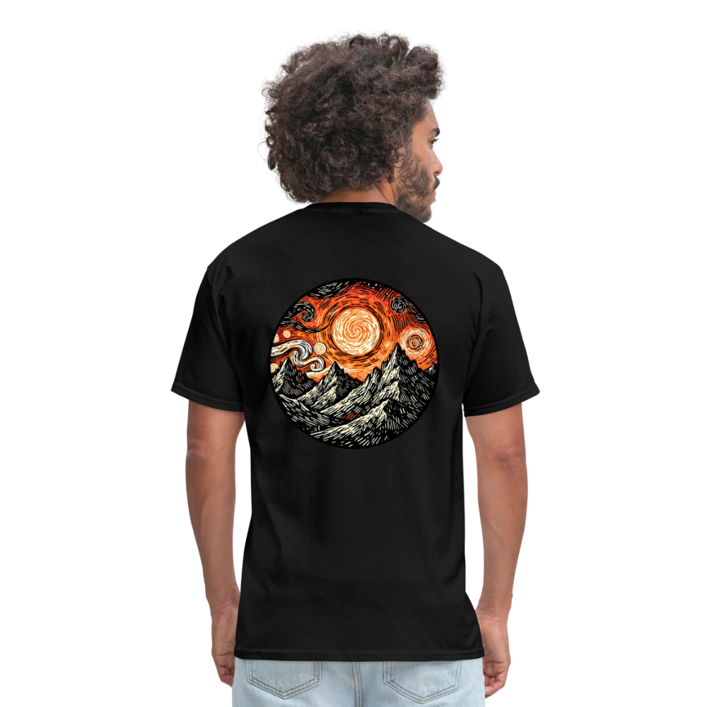 Orange Swirling Mountains Graphic Unisex Classic T-Shirt with Logo - black