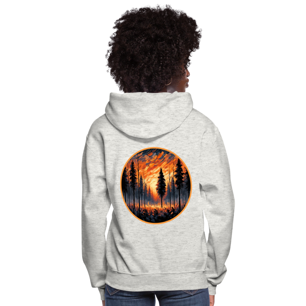 Women's Orange Forest Sunset Graphic Hoodie with Logo - heather oatmeal