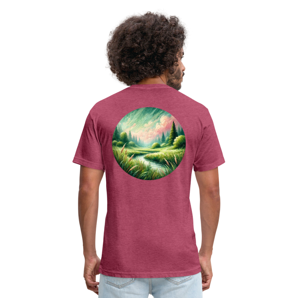 Meadow Graphic Unisex Fitted Cotton/Poly T-Shirt with Logo - heather burgundy