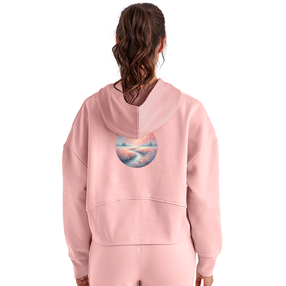 Women's River Meadow Graphic Half Zip Cropped Hoodie with Logo - light pink