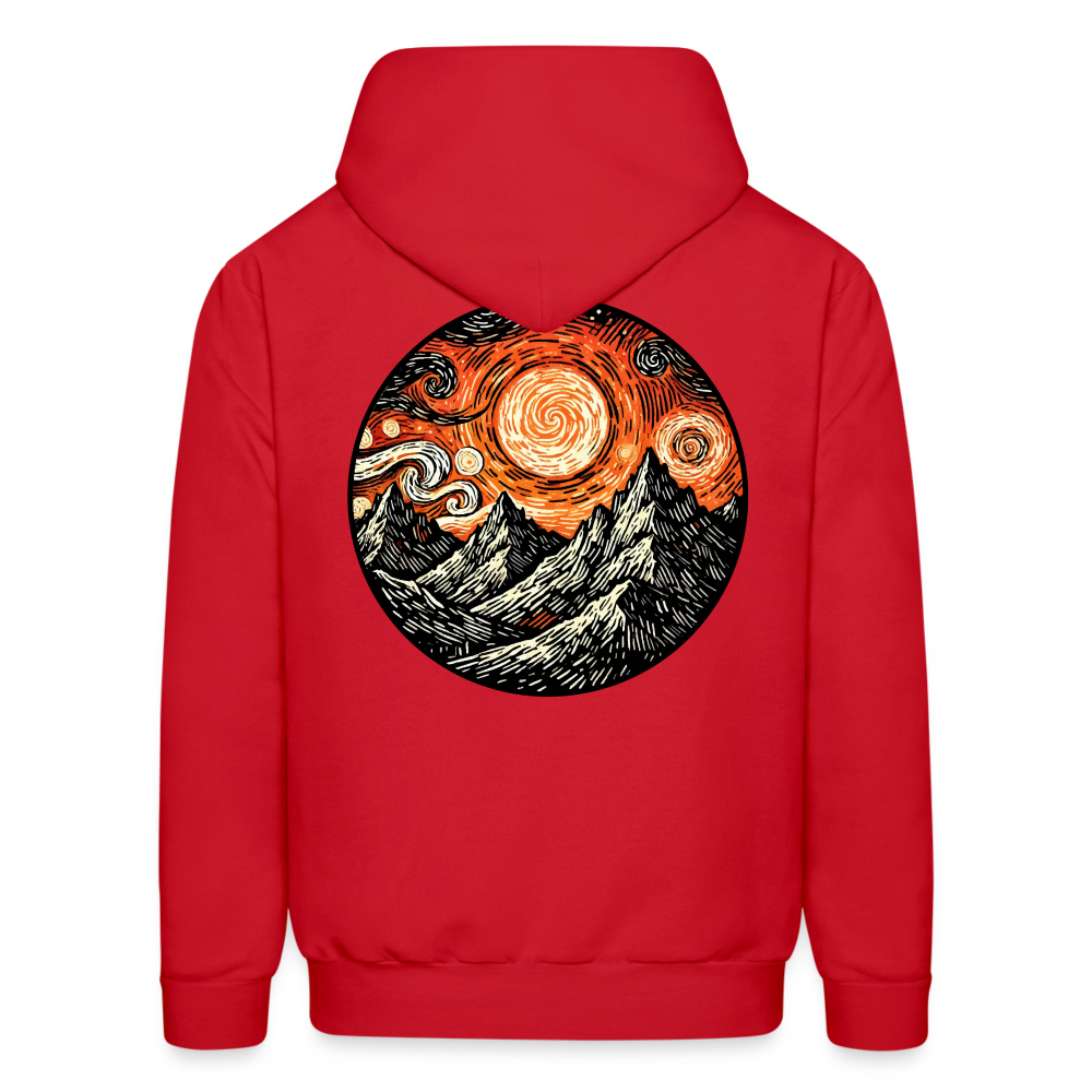 Men's Orange Swirling Mountains Graphic Hoodie with Logo - red