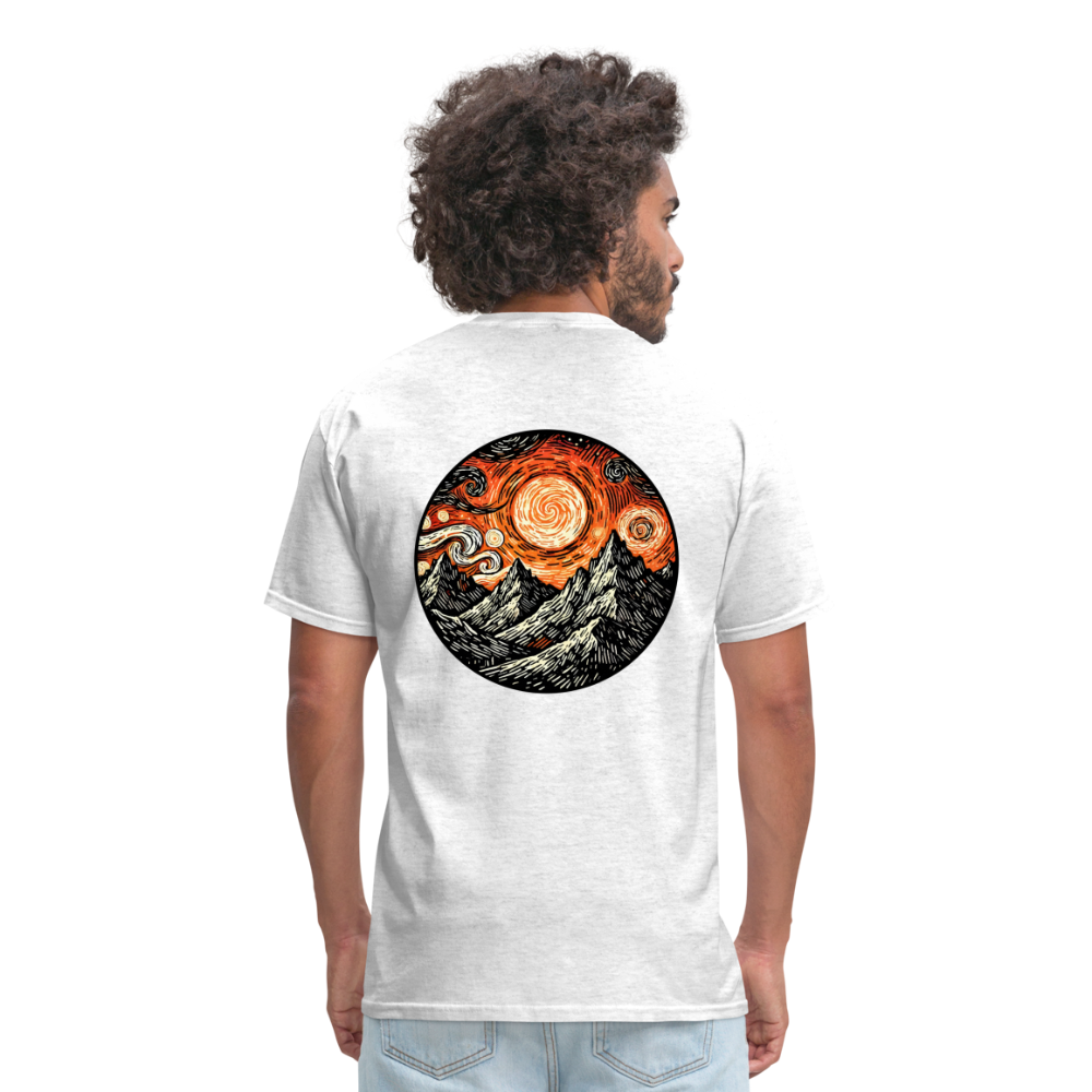 Orange Swirling Mountains Graphic Unisex Classic T-Shirt with Logo - light heather gray