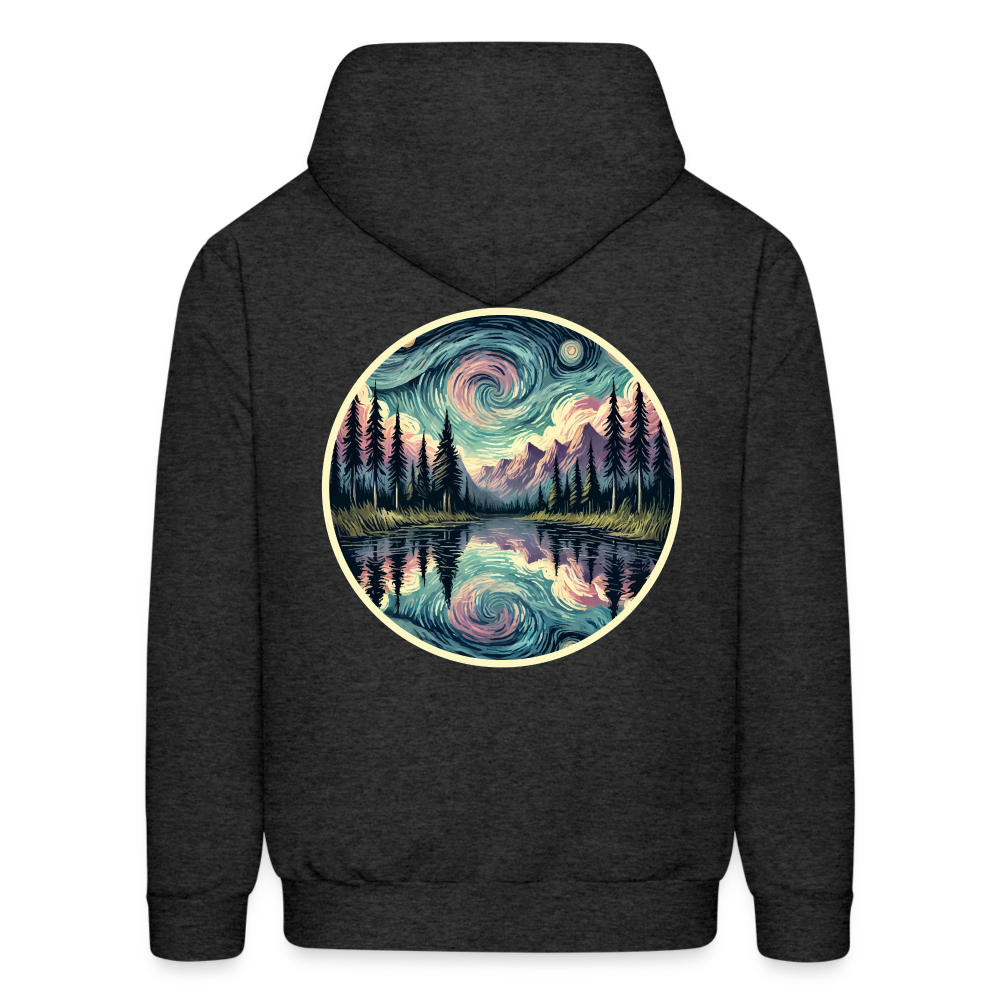 Men's Purple Swirling Sky Reflected on Lake Graphic Hoodie with Logo - charcoal grey