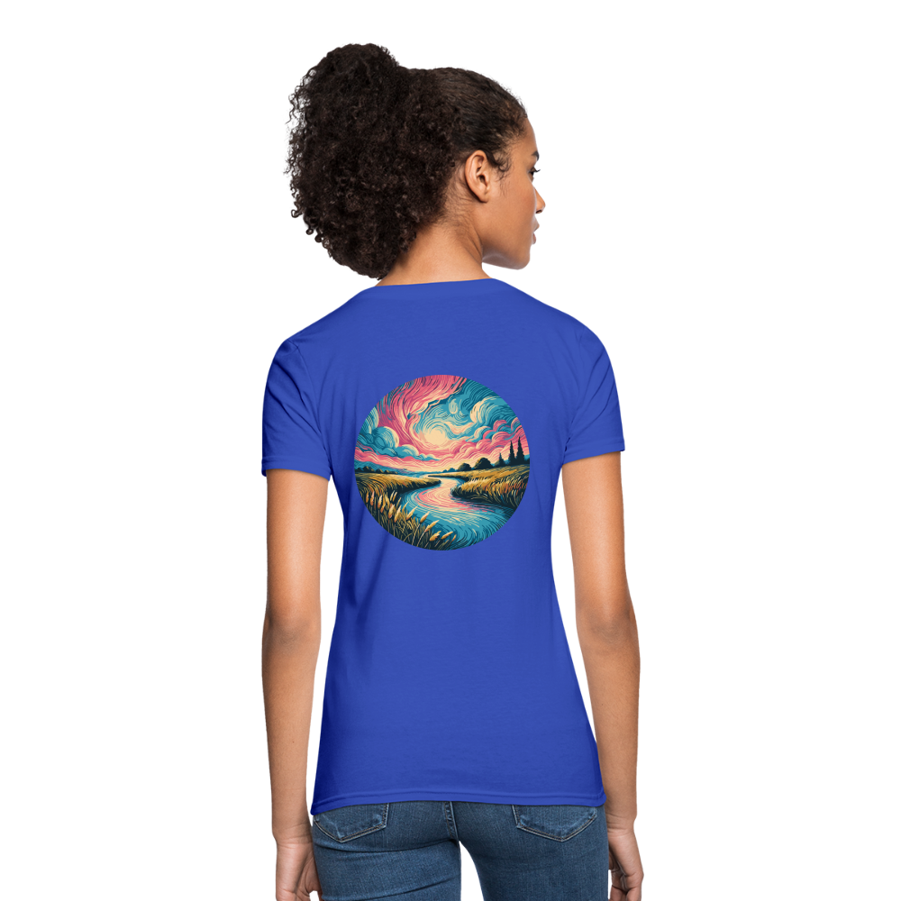 Women's River Pink and Blue Sky T-Shirt with Logo - royal blue