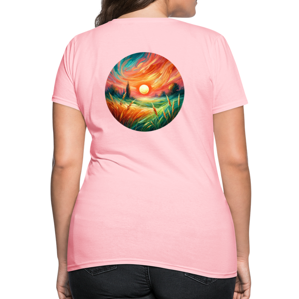 Women's Pink Wheat Field Graphic T-Shirt with Logo - pink