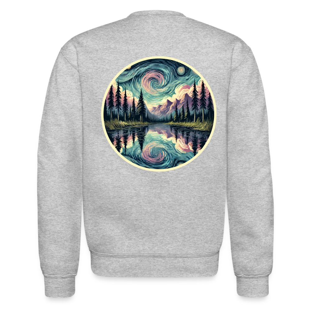 Purple Swirling Sky Reflected on Lake Graphic Crewneck Sweatshirt with Logo - heather gray