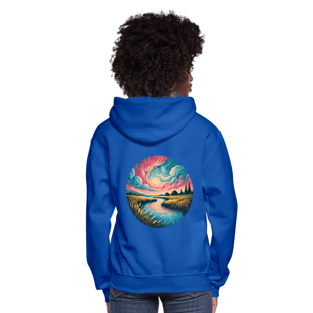 Women's River Pink and Blue Sky Graphic Hoodie with Logo - royal blue